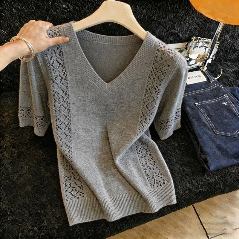 

Dalong High-End Unique Summer Sweater No Pilling South Oil 2026 Super Beautiful Women's Knitted V-Neck Sleeve Regular Length