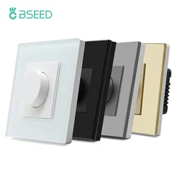 BSEED Wall Dimmer Switch Mechanical Rotary Knob Light Switch Dimmable LED Switch Crystal glass panel EU Standard 86*86mm