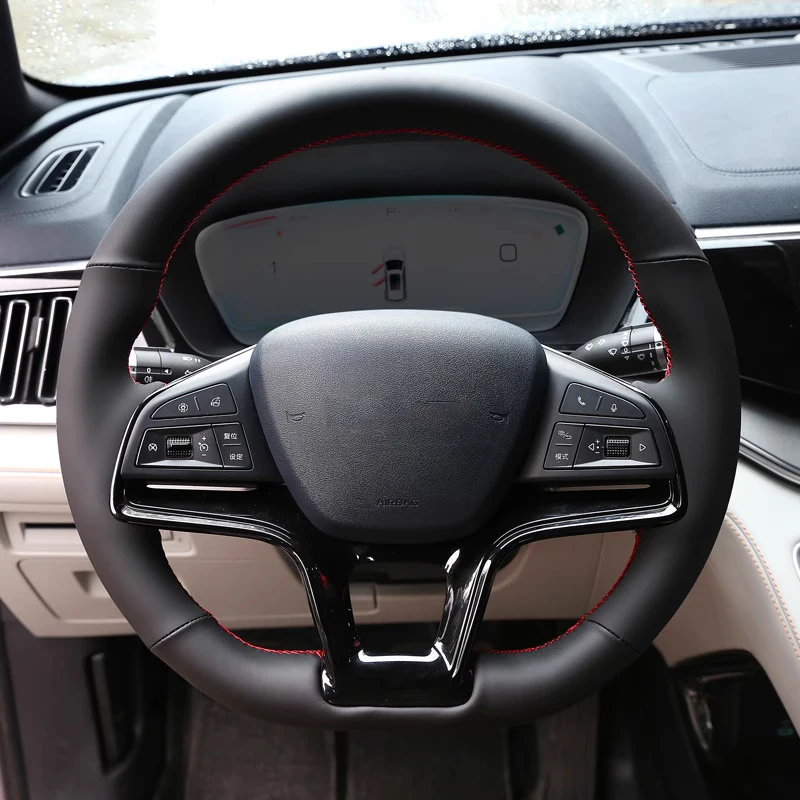 

For BYD Song Plus Qin Plus Song Pro Frigate 07 Hand Sewn Needle Thread Car Steering Wheel Cover Accessories Genuine Leather