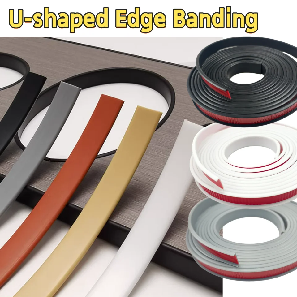 1Roll 5M/196.85inch U-shaped Edge Banding 18mm/20mm Furniture Edge Strip Self Adhesive Edging Trim Flexible Edge Protector