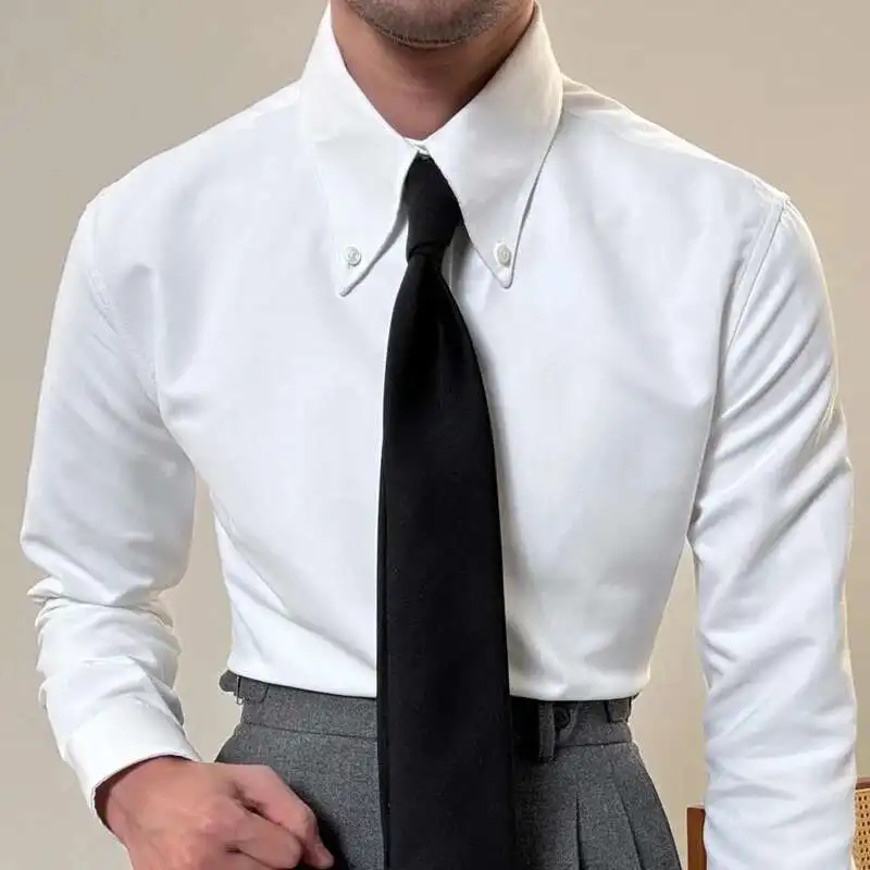 2024 Spring Men Long Sleeve Solid Color Shirt Business Slim Fit Office Men Dress Shirt Social Club Outfits Camiseta Masculina