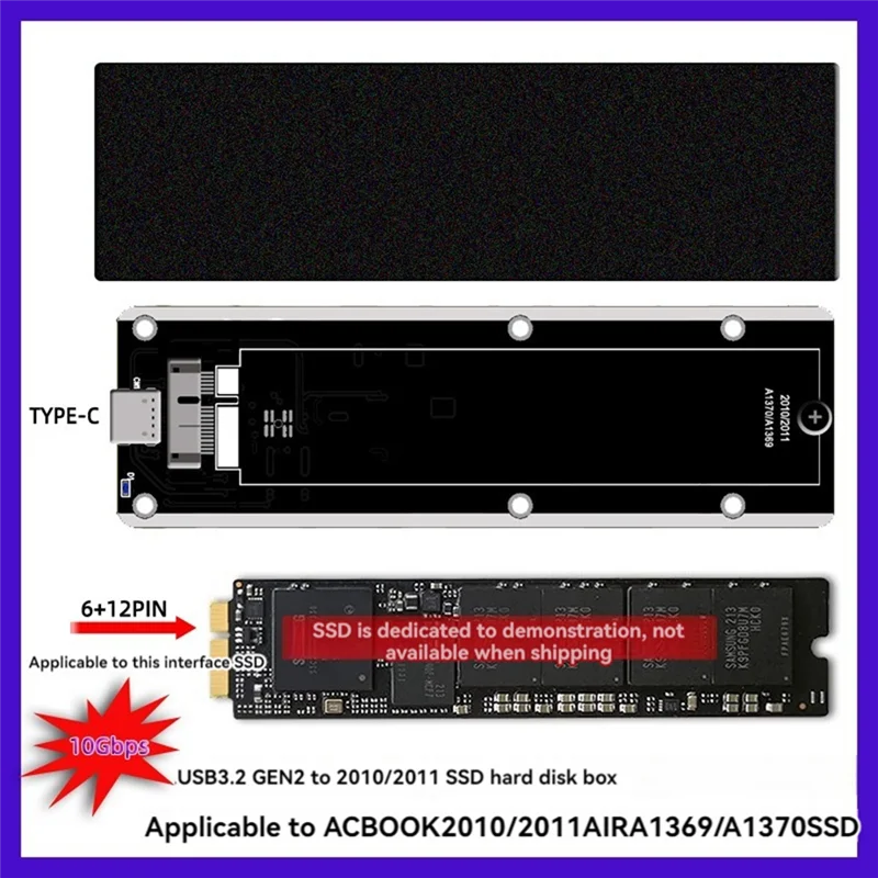 

Superb For 2010 2011 Air A1369 A1370 SSD Case USB3.2 GEN2 To 12+6Pin M.2 SATA SSD Enclosure 6Gbps M2 SSD Box