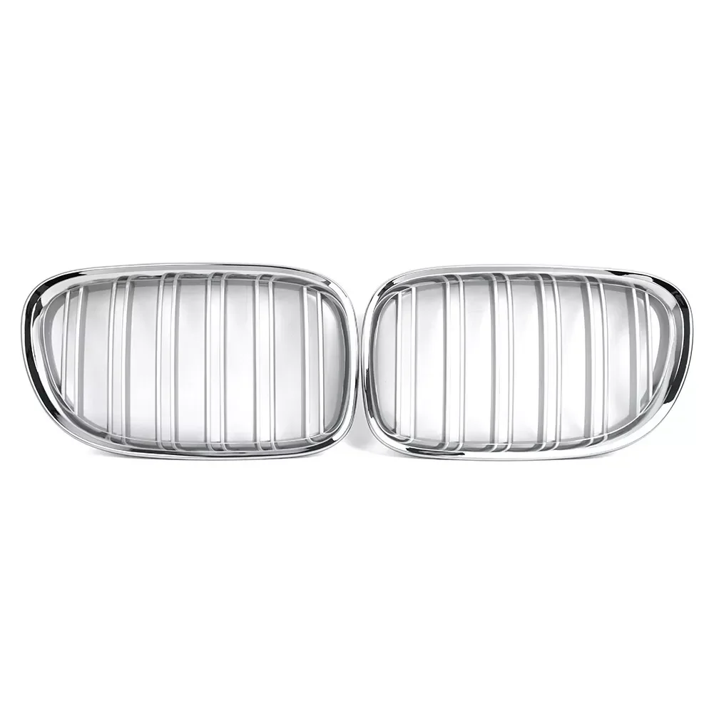 1 Pair Double Line Silver Car Front Bumper Sport Grilles Kidney Racing Grill For BMW 7 Series F01 F02 2009-2015 Car Accessories