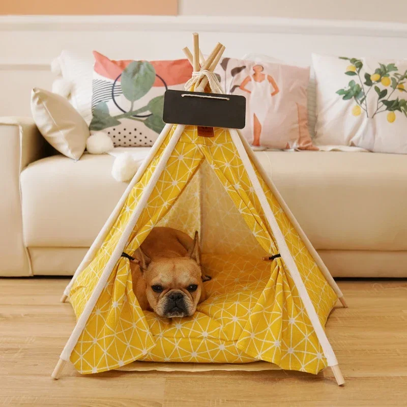 

Pet Tent House Portable Removable Dog Bed Washable Cat Teepee Indoor Kennels Cave with Cushion Puppy Nest Out Excursion Supplies