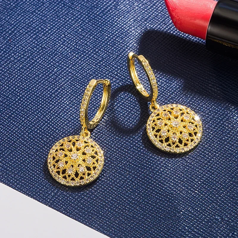 Brincos de Ouro 14K Vazados Femininos com Fecho de Malha Redondo, Aros para Mulheres, Orelha, Orecchini, Bijuteria, Brinco de Ouro Amarelo 14K com Caixa