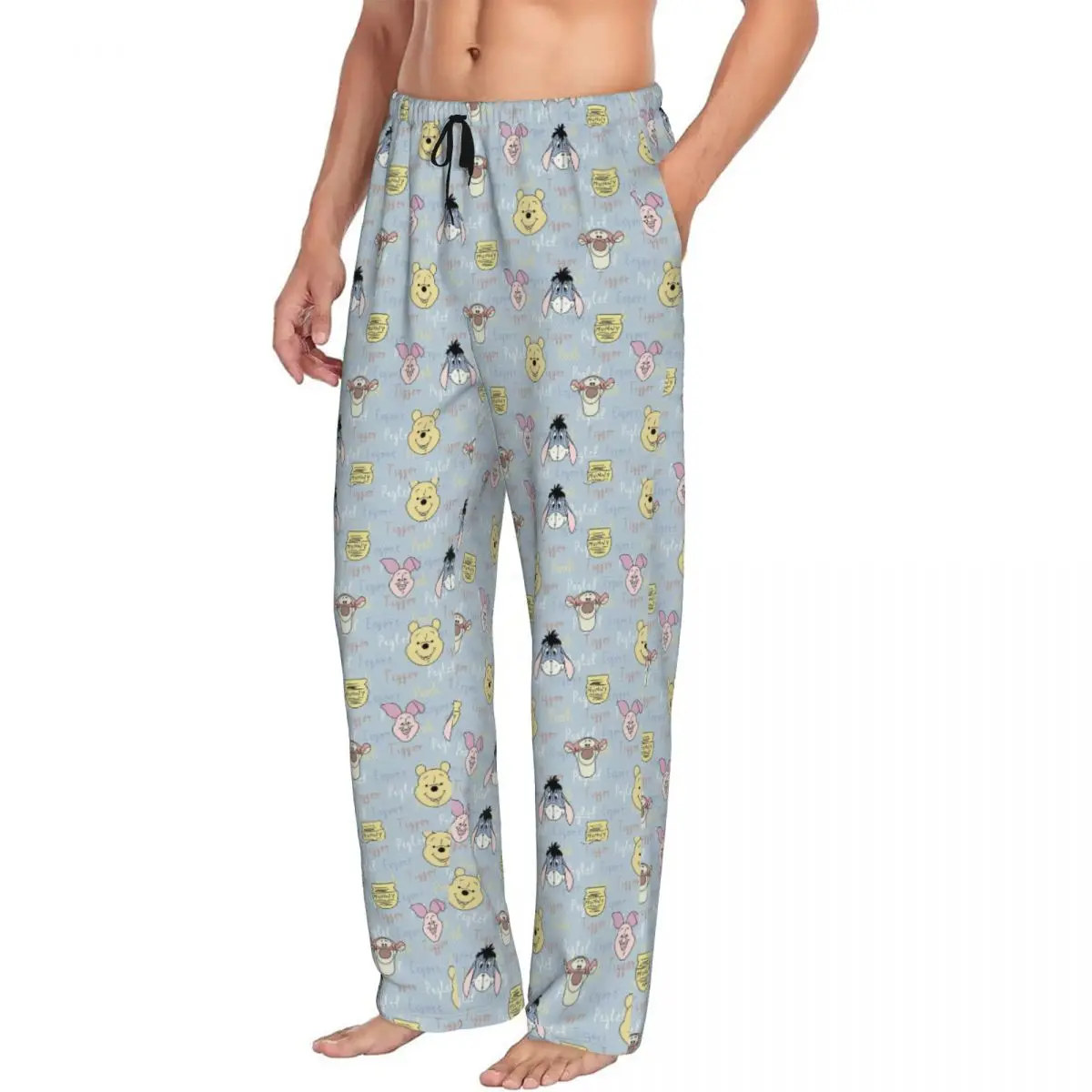 Custom Print Winnie The Pooh With Friends Pattern Pajama Pants Men's Cartoon Animation Sleep Sleepwear Bottoms with Pockets