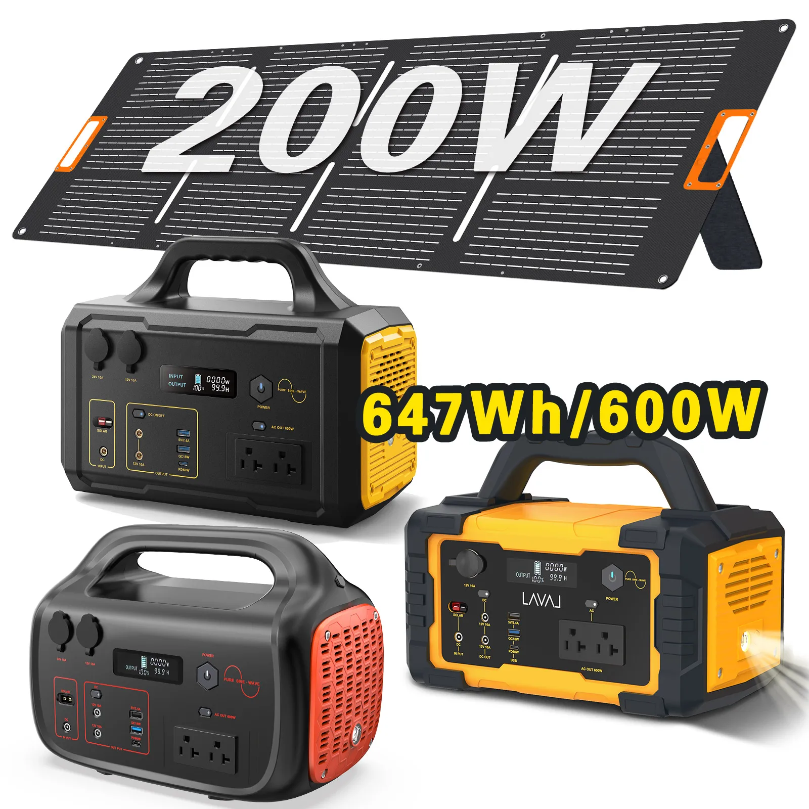 

Portable Power Station, 600W Solar Generator, 642Wh Backup Lithium Battery, 120V/600W AC Outlet, Solar Powered Generator for RV