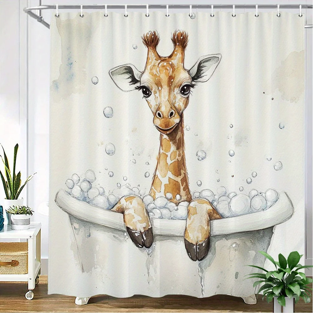 1pc Giraffe Bubble Bath Shower Curtain Bath Curtain Whimsical Animal Humor Bathroom Curtains Home Decoration Curtain Playful Wat
