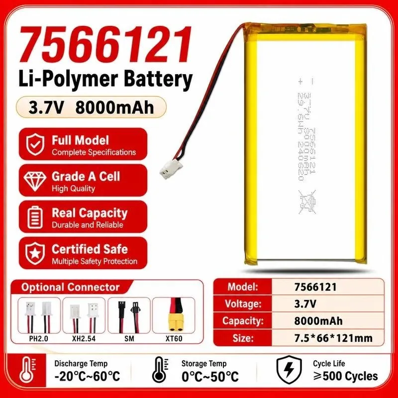 3pcs 3.7V 7566121 Polymer Rechargeable Battery with Back Clip for Tianshu Mobile Power Supply WiFi Projector Replacement Battery