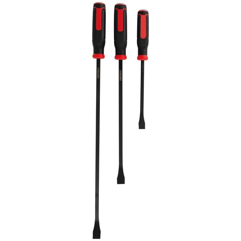 

3 PCS Pry Bar Set Crow Bar Includes 12Inch, 18Inch And 24Inch CMMT98347 Black & Red Steel+Rubber