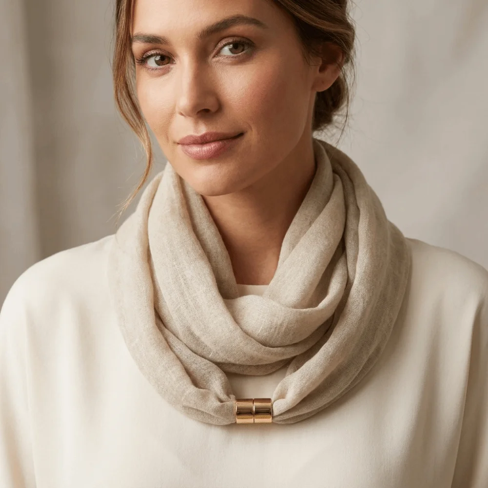 Wrinkle-Resistant Magnetic Buckle Scarf Soft Satin-Texture Premium Feel Neck Scarf Solid Color Lightweight Neck Warmer Gift