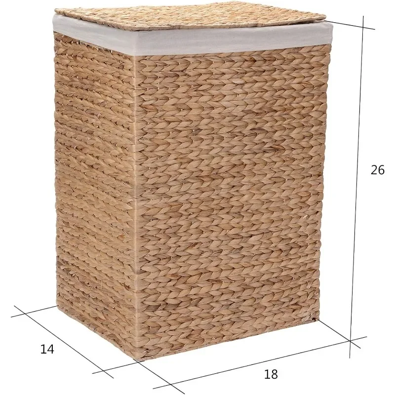 Cestas de mimbre para la colada, Juego de 2 cestas de almacenamiento de jacinto de agua con asas integradas, forros extraíbles