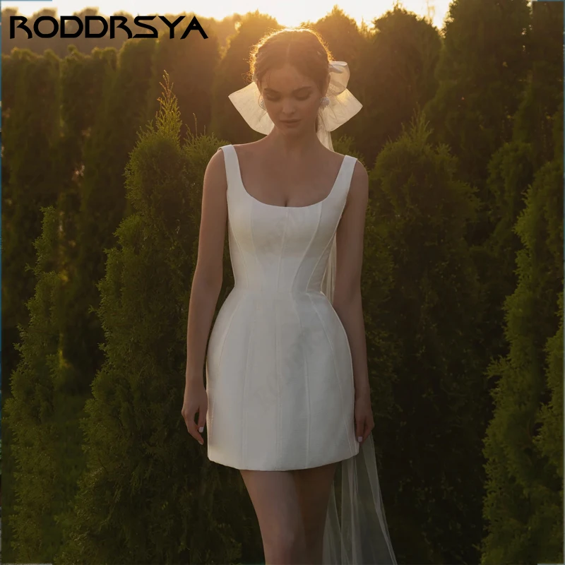 RODDRSYA-Robes de mariée à col carré en satin simple pour femmes, sirène, dos nu, courte, mini mariée A-ligne, 2024 Robes de mariée simples en satin à col carré pour femmes  Mermaid Backless свадебные платья 2024  Shor