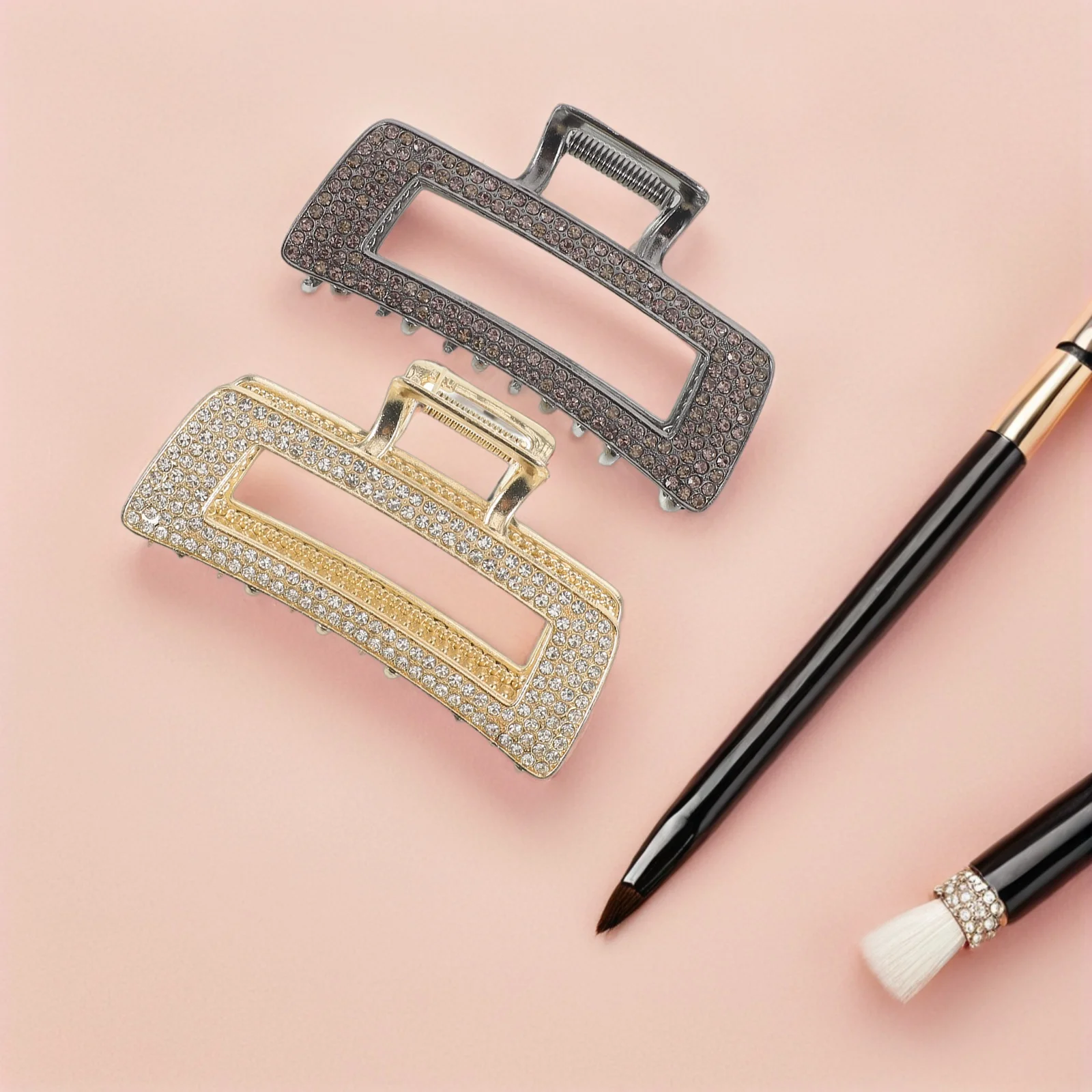 

2pcs Large Rhinestone Hair Claw Clips Sparkly Non-Slip Metal Jaw Clamps Strong Hold Updo Chignon Clips For Thick Hair Women