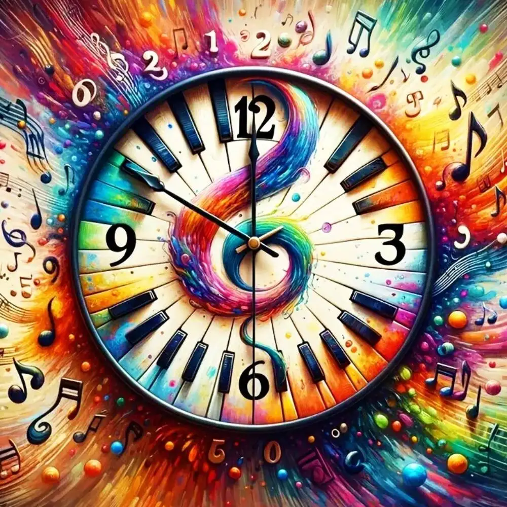 HUACAN Diamond Painting Landscape Piano Clock Rhinestone Pictures Diamond Mosaic Music Note Embroidery Scenery Wall Decoration