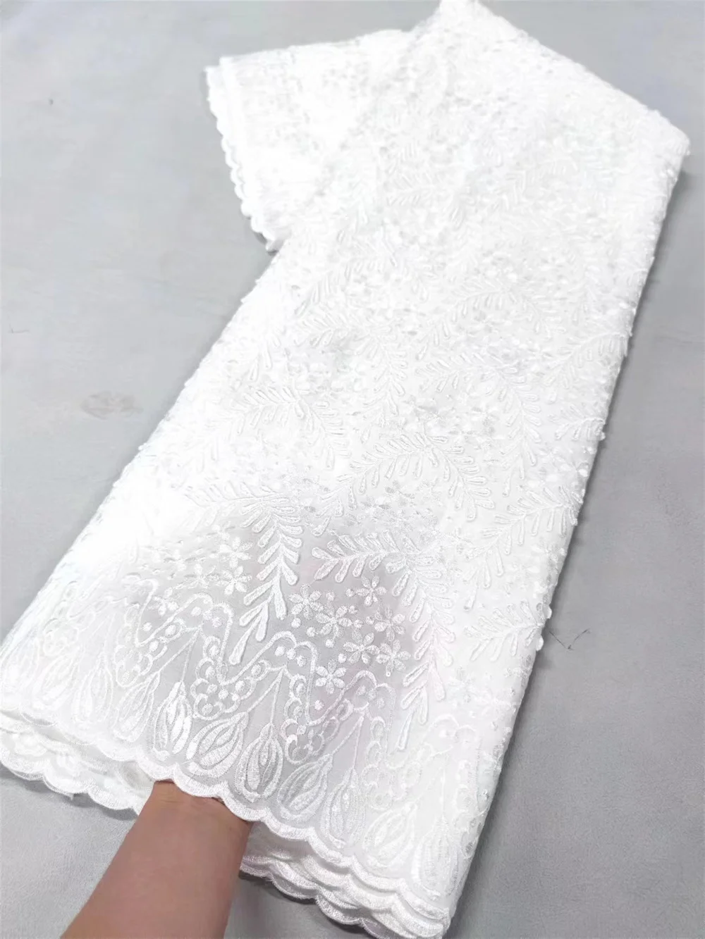 5Yard White Chiffon Lace Fabric 2024 High Quality Lace Material Nigerian French African Cotton Lace Fabric For Women DressA247-3