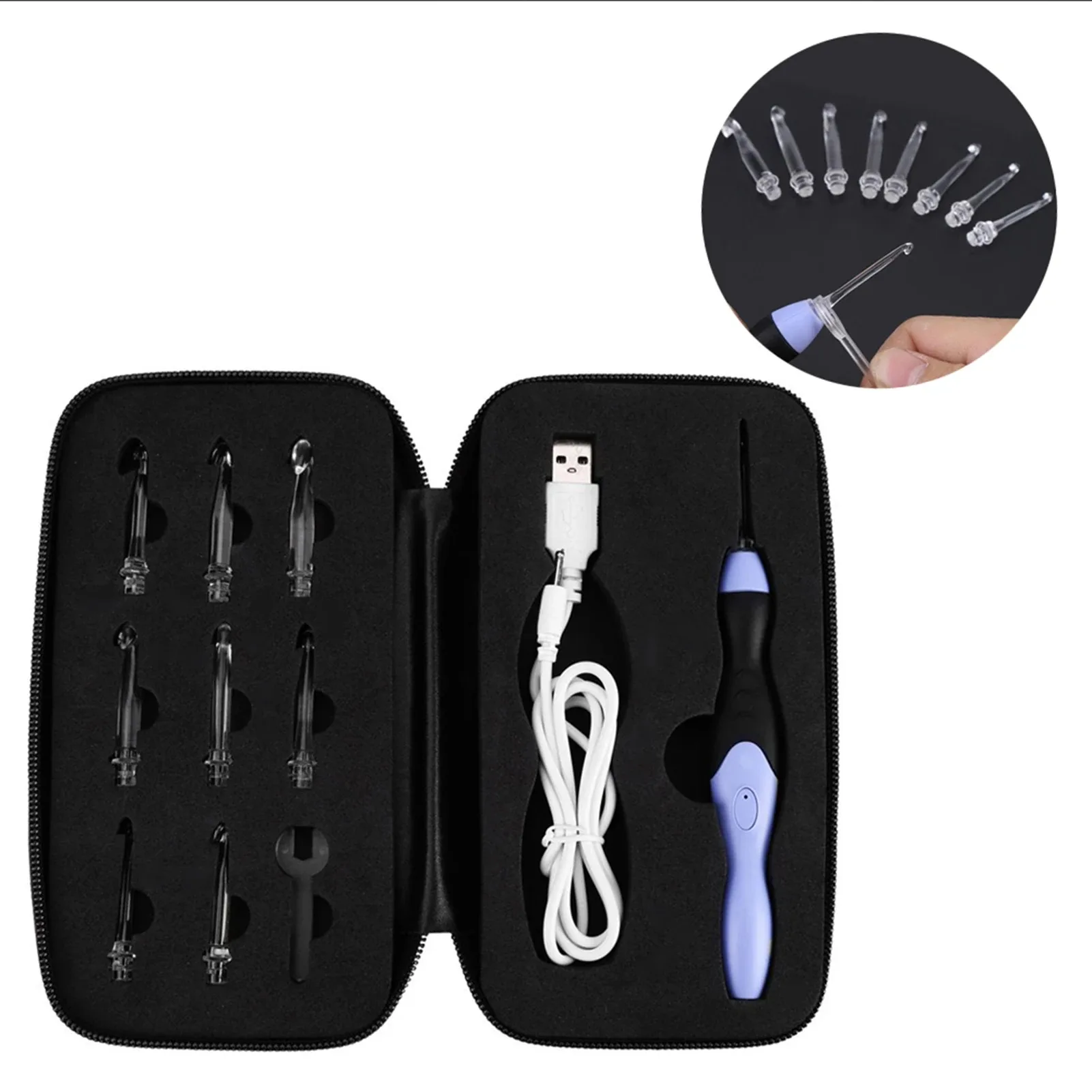 عالية الجودة المحمولة 9 في 1 مضيئة Led إبرة Usb الحياكة الحياكة مجموعة أدوات الكروشيه الحياكة السنانير مجموعة الحياكة أداة إبرة #6