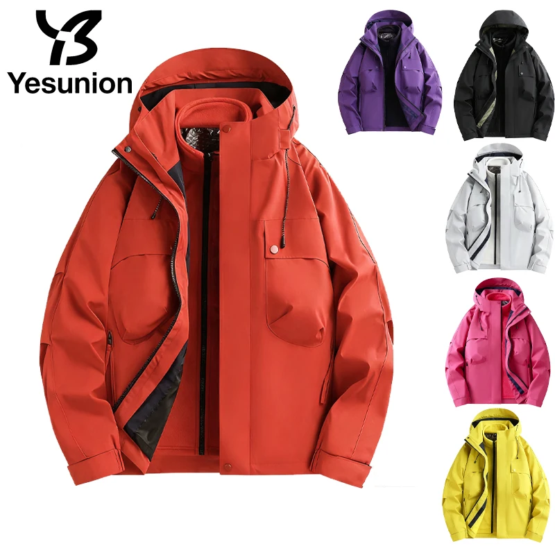 

YESUNION Женская куртка три в одном из графенового флиса, пальто унисекс, уличная ветрозащитная водонепроницаемая куртка со съемным внутренним слоем