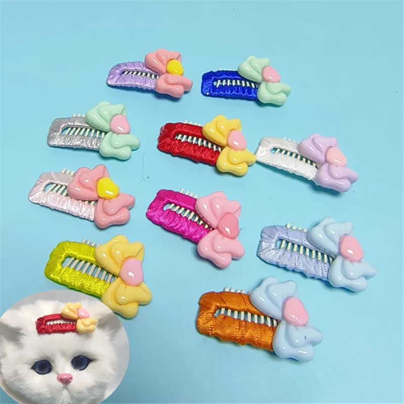 

Cute Dog Hair Clips Puppy Hairpin Pet Cat Handmade Hairpin Pet Bow Hair Accessories Multicolor