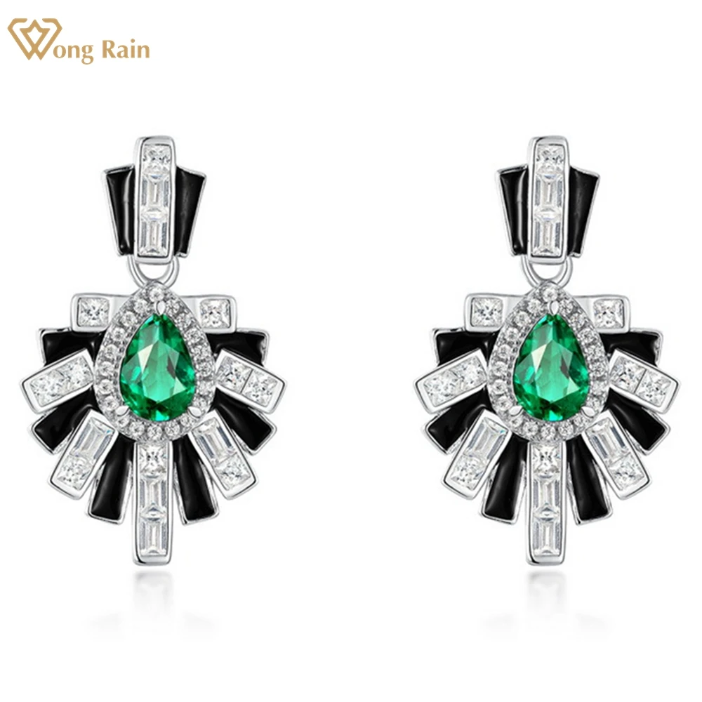 

Wong Rain Vintage 100% 925 Sterling Silver 4*6 MM Pear Cut Emerald High Carbon Diamonds Gemstone Drop Earrings Stud Fine Jewelry