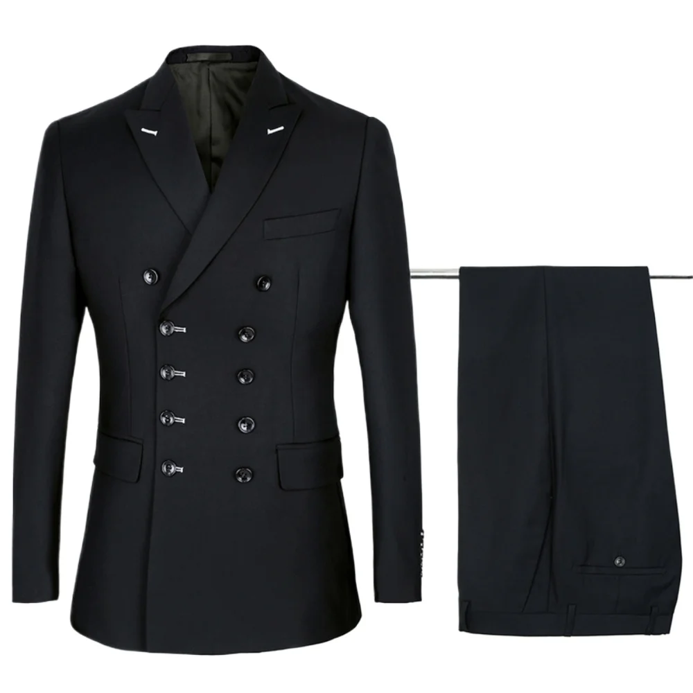 

Solid Color Men Suits Slim Fit New Fashion Suit Double Breasted Peak Lapel Wedding Groom Party Clothing 2 piece Jacket Pants