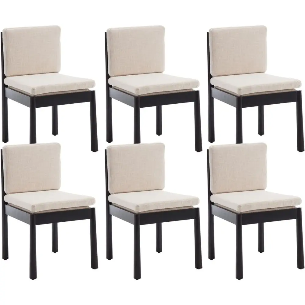 

6-Piece Upholstered Dining Chairs Set with Beige Linen Cushions for Living Room/Restaurant