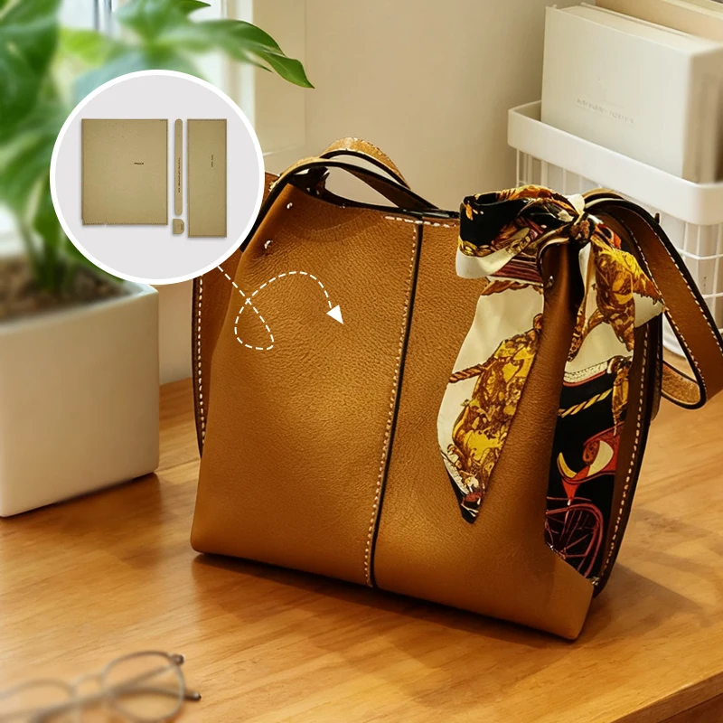 YOMDID 4PCS Handmade Leather Shoulder Bag Commuter Bag Design Sewing Pattern Template DIY Tote Bag Making Kraft Paper Template view 2