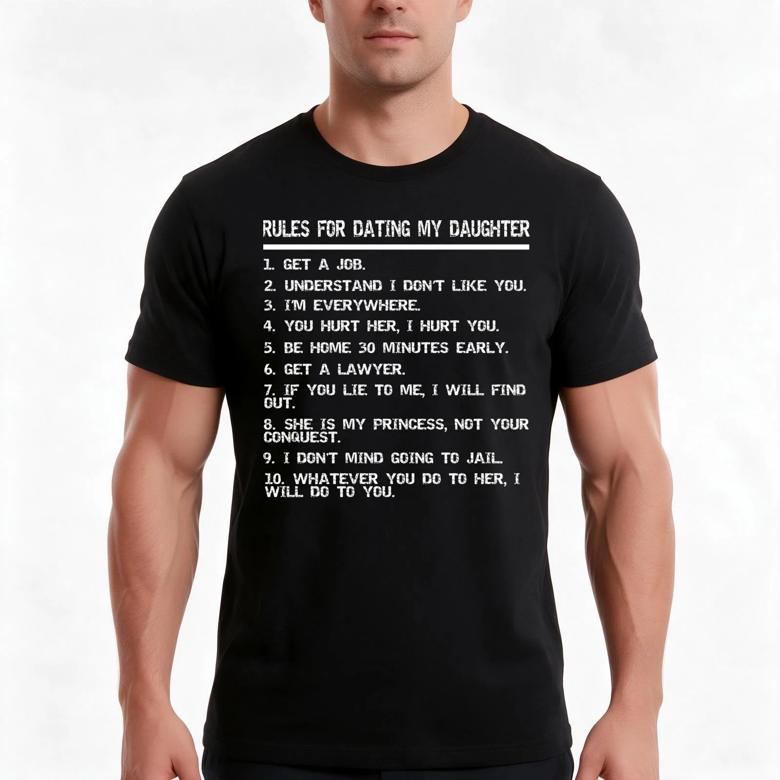 Rules For Dating My Daughter T-Shirt, Summer Casual Cotton Tee, Oversized Streetwear Tops, Vintage Graphic Print, 100% Cotton