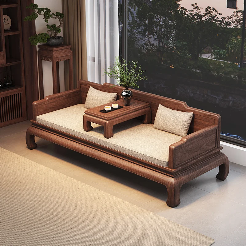 

Walnut all solid wood Arhat bed new Chinese tenon and mortise structure antique three-piece living room furniture