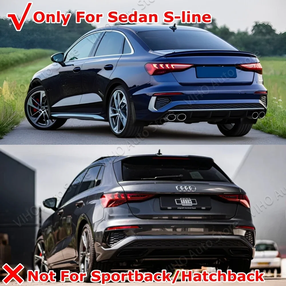 Car Rear Bumper Lip Splitter For Audi A3 S3 8Y Sline Sedan 2021 2022 2023 2024 Diffuser Side Corner Protector Spoiler Body Kit