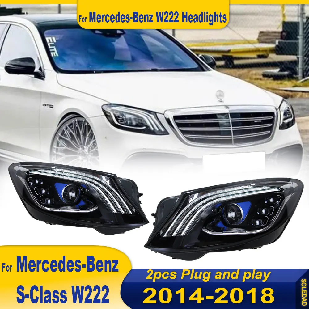 المصابيح الأمامية LED لمرسيدس بنز S-Class S Class W222 2014-2018 مجموعة المصابيح الأمامية سيارة مصباح ليد DRL بدوره إشارة التوصيل والتشغيل