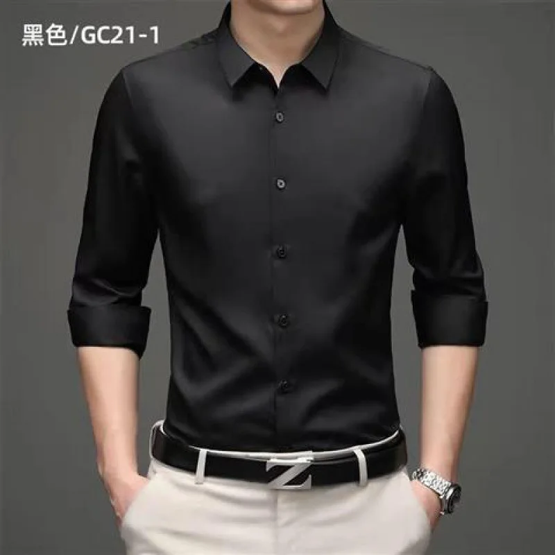 Spring and Autumn Formal Men\'s Work Clothes Long-Sleeved Shirt Business Ironing-Free Young and Middle-aged Social Solid Color