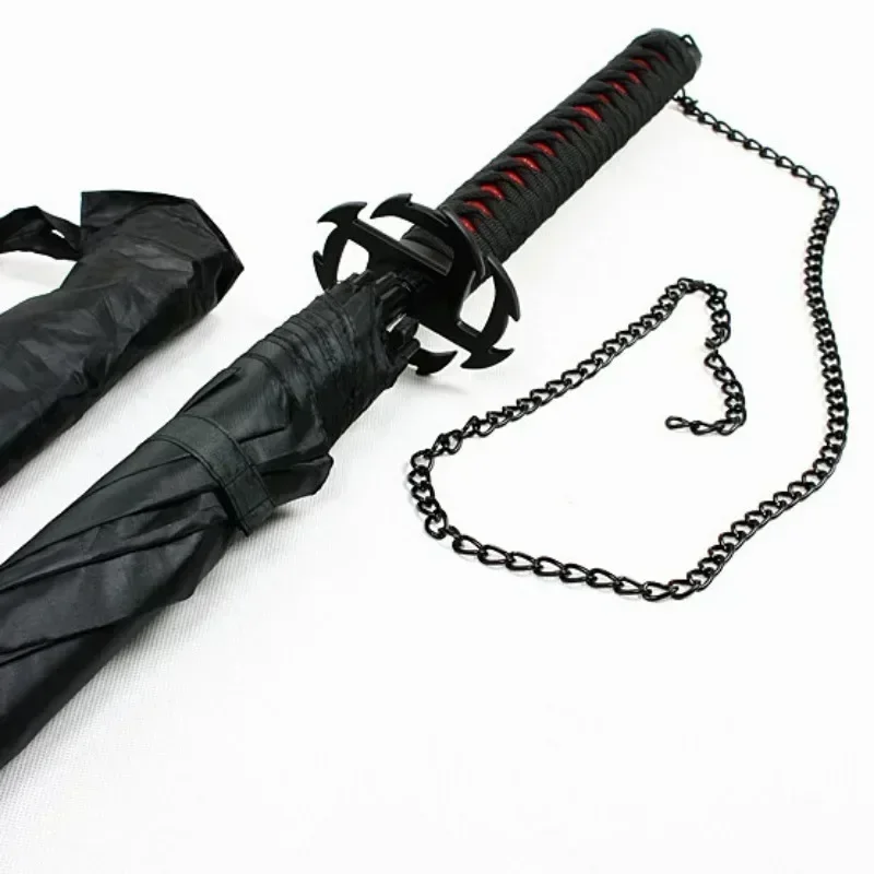 Kurosaki Ichigo Katana Umbrella Long UV Blocking Black Parasol Anime Bleach Aizen Japanese Katana Samurai Sword Umbrella Parasol