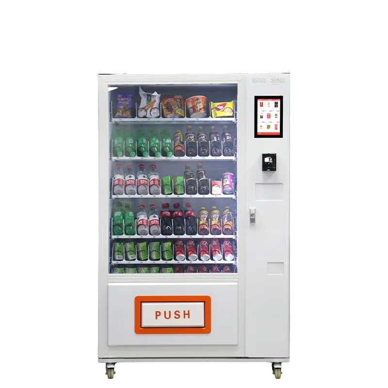 High Tech 24 Hour Combo Vending Mmachine For Food And Drink Automatic Big Touch Screen Food Chips Cold Soft Soda Drink