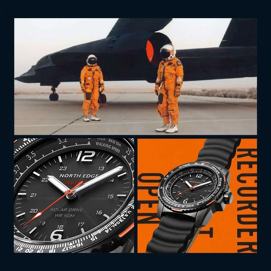 NORTH EDGE Gift Box Watch for Man Solar-powered PHOTON Fashion Quartz Watch Waterproof 50M Sport Silicone Strap Men Watch Reloj