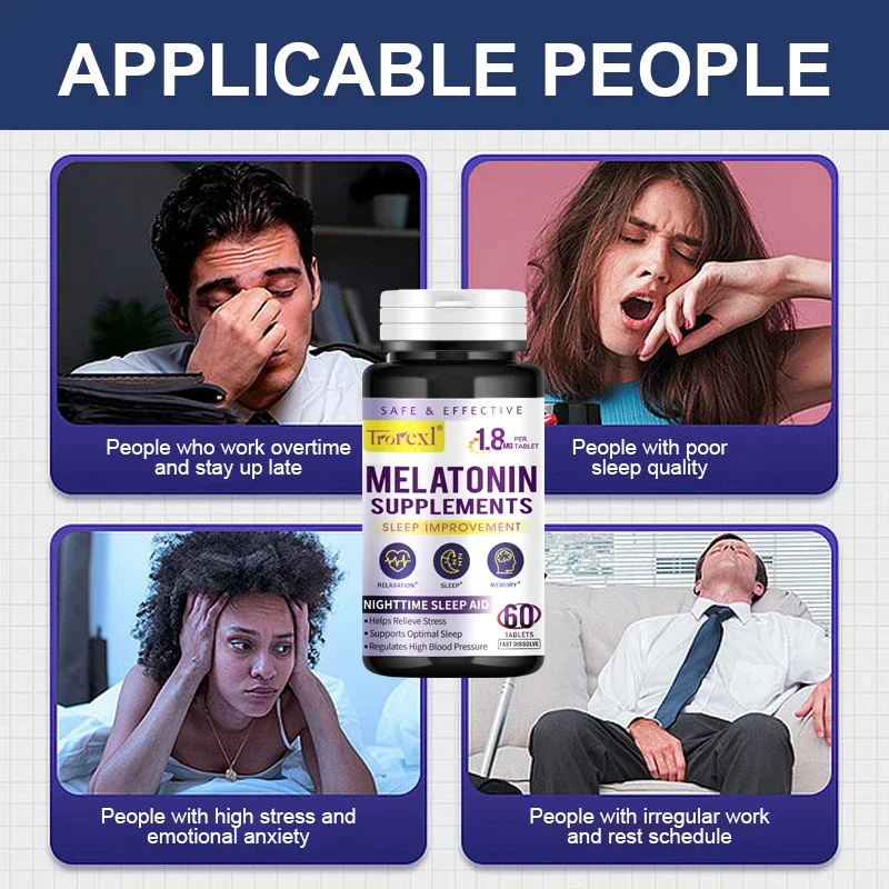 Melatonin Pills Supplement - Helps Relieve Stress and Anxiety, Deep Sleep, Prevents Insomnia, Improves Sleep Quality