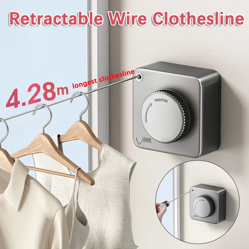 

Punch Free Retractable Wire Clothesline 20kg Load-bearing Telescopic Wire Rope Rack ForClothes Drying Stainless Steel Home Tools