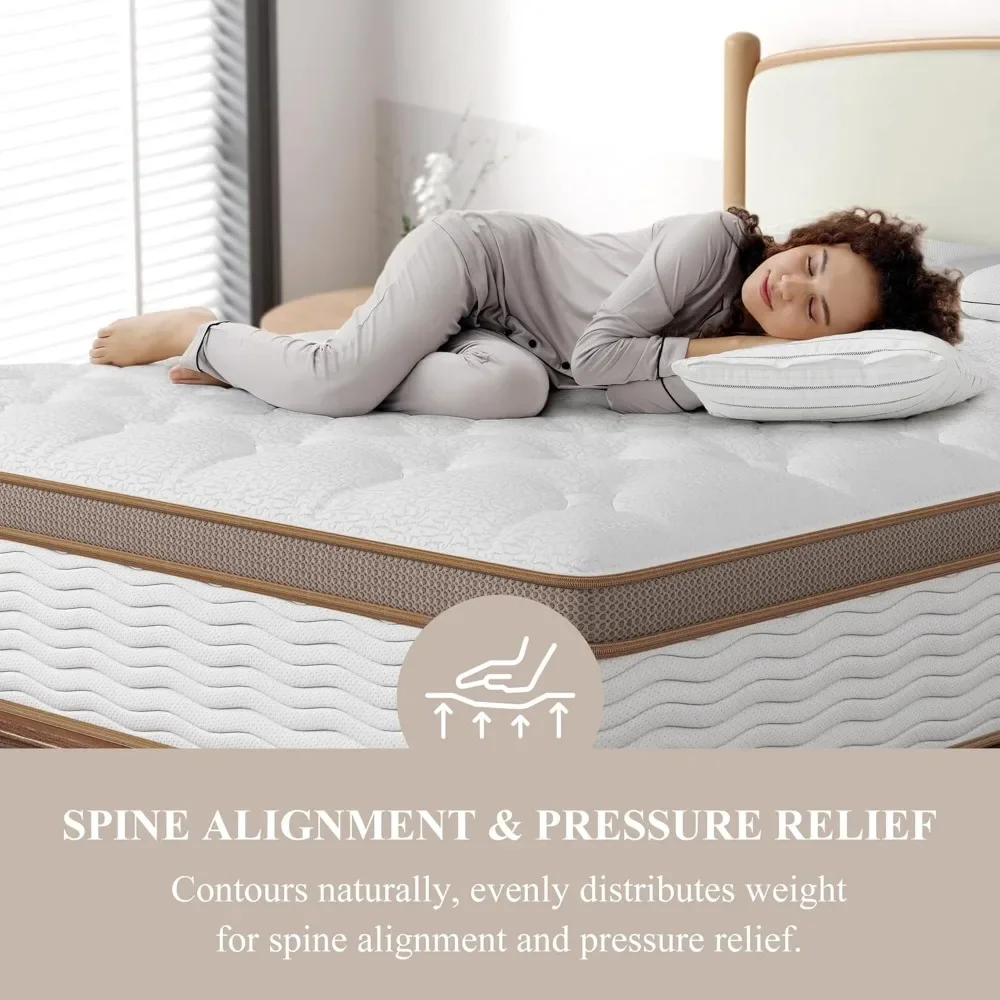 Queen Mattress - Luxury Hybrid Mattress for Extra Lumbar & Hip Support - 6-Layer Design for Back Pain Relief - Fiberglass-Free