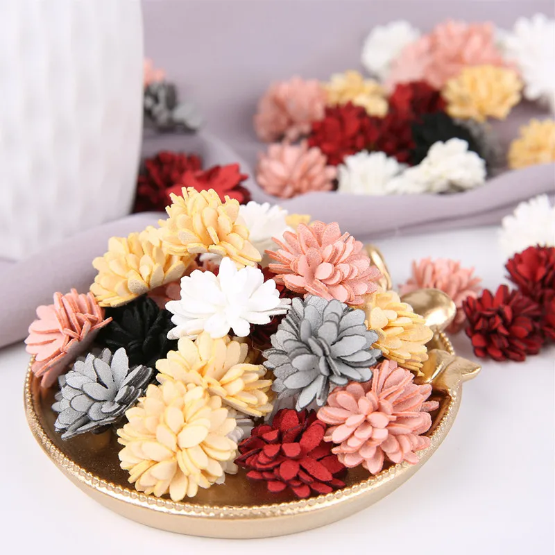 50pcs 25mm Microfiber Fabric Artificial Flower Heads For Wedding Home Garland Decor DIY Art Hair Accessories Wreath Fake Flowers