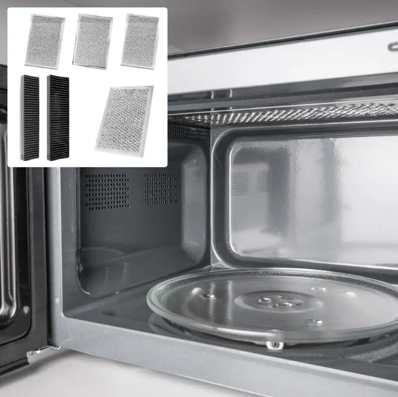 Filter Replacement with 4 Silver Grease Filters and 2 Black Odor Filters for Routine Kitchen Air Maintenance Use Daily