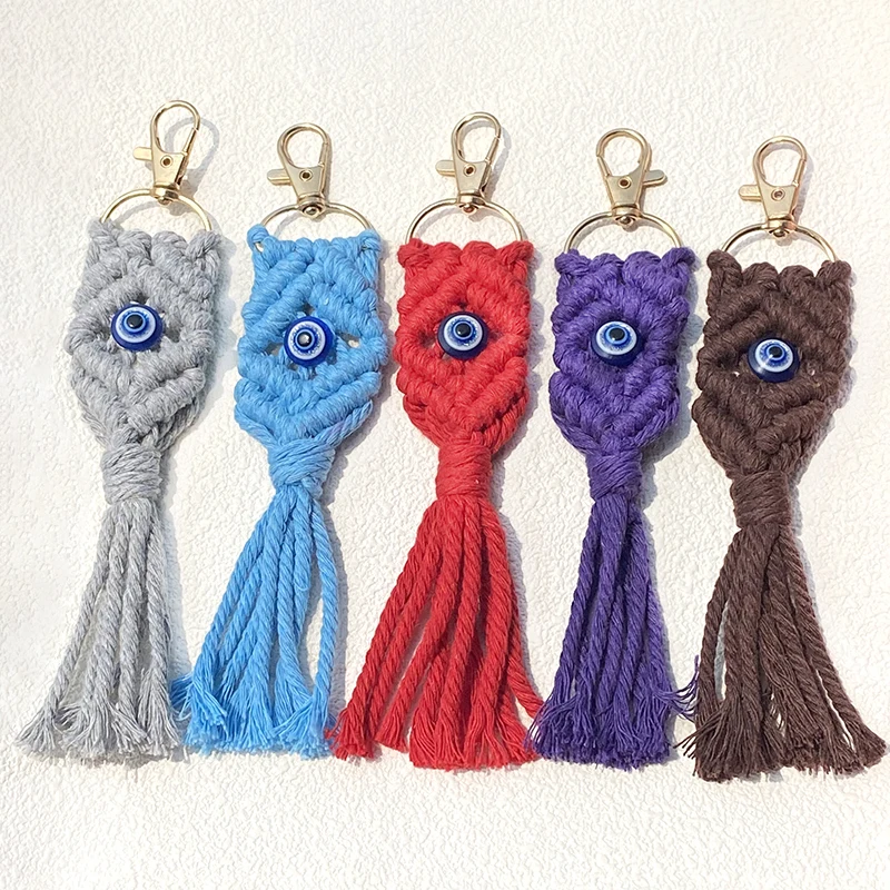 Knitted Evil Eye Mermaid Tail Keychain Keyring For Women Mother Gift Handmade Turkish Blue Eye Tassel Purse Bag Box Car Ornament