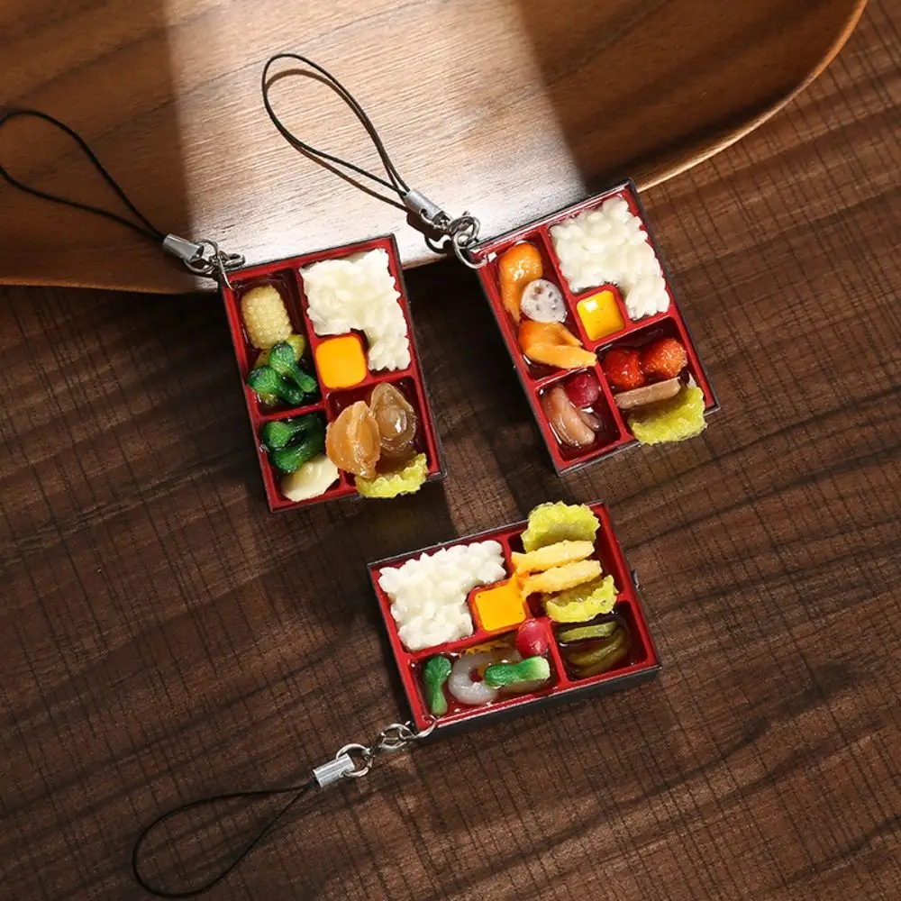 PVC Simulation Food Box Toy Keychain Scene Model Keyring Dollhouse Mini Sushi Keychain Creative Sushi Box Lunch