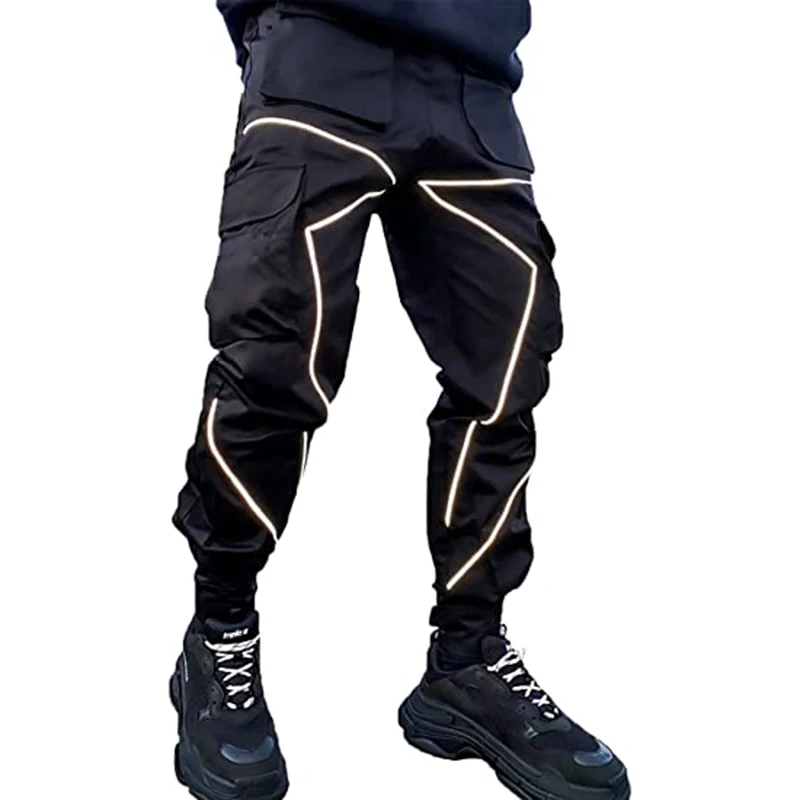 Anime Pants Men Punk Rock Street Harem Pants Reflective Hip Hop Jogger Sport Pants All-Match Casual Fashion Sports Male Trousers