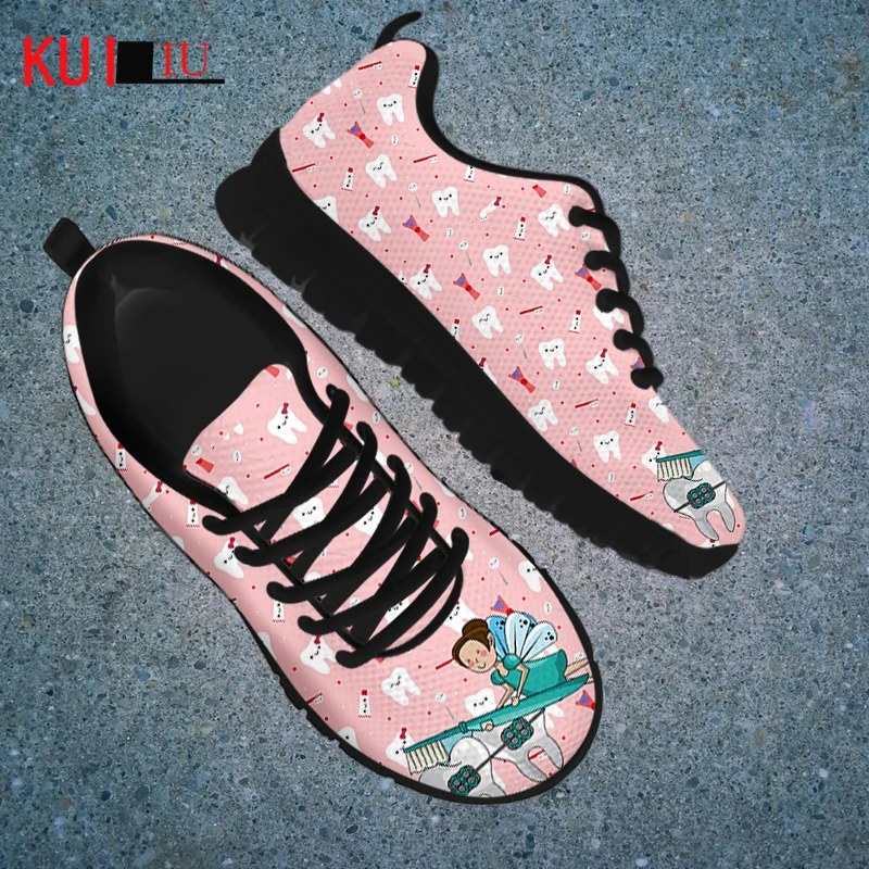 KUILIU Women's Shoes Dentist Flats Sneakers Breathable Female Shoes Catoon Funny Dental Fairy Girl Brand Designer Footwear