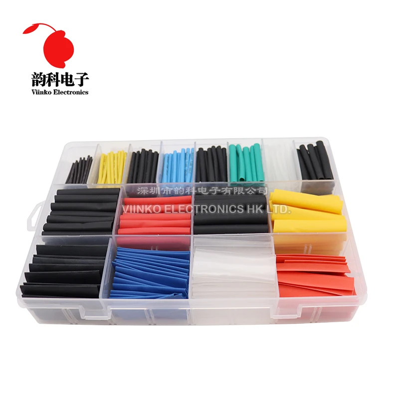 530pcs/580pcs/750pcs Assortment Electronic 2:1 Wrap Wire Cable Insulated Polyolefin Heat Shrink Tube Insulation Sleeving Set