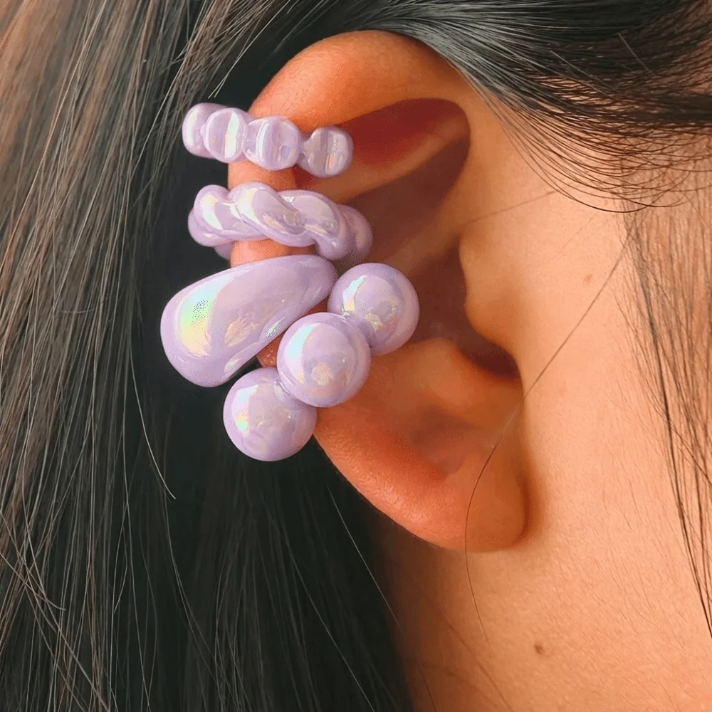 4Pcs/Set Fashion Transparent C-ring Threadless Ear Cuffs Colorful Heart Clip On Earrings Resin Star Ear Bone Clips Set Women