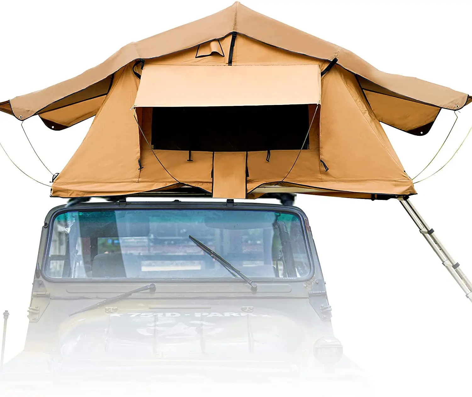 

Автомобильная палатка на крыше с выдвижной лестницей из ткани Оксфорд, водонепроницаемая двухслойная четырехсезонная палатка для кемпинга для использования на открытом воздухе