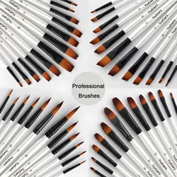 12pcs Artist Brushes with Nylon Tips - Wood Handle Professional Paintbrush Set for Acrylic, Watercolor, Gouache Painting