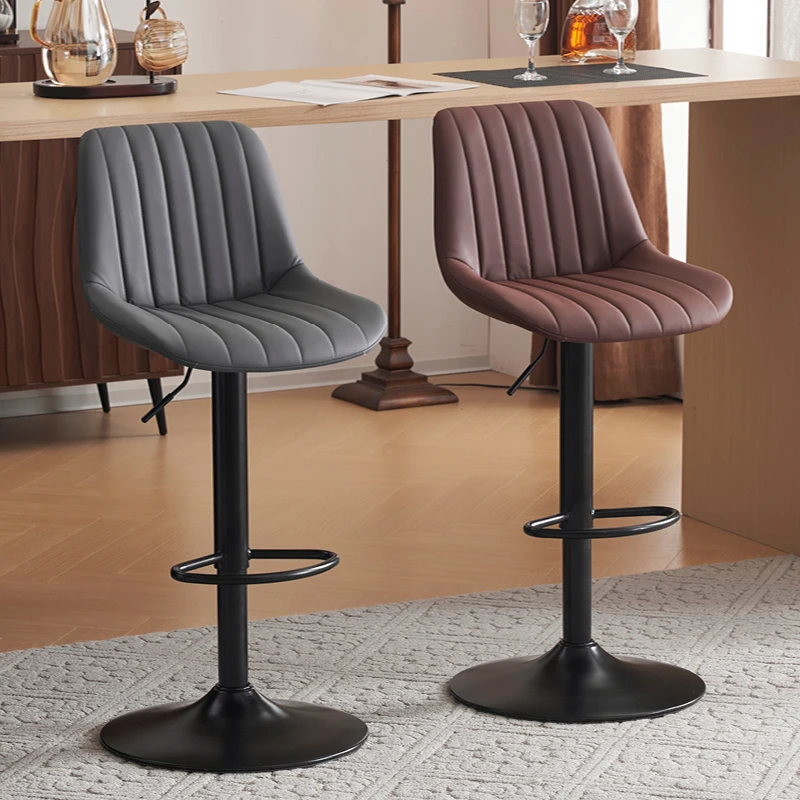Minimalist Metal Backrest Barstool Height Adjustable Swivel Island Stool for Kitchen Modern Bar Chair & Home Pub Counter Seat
