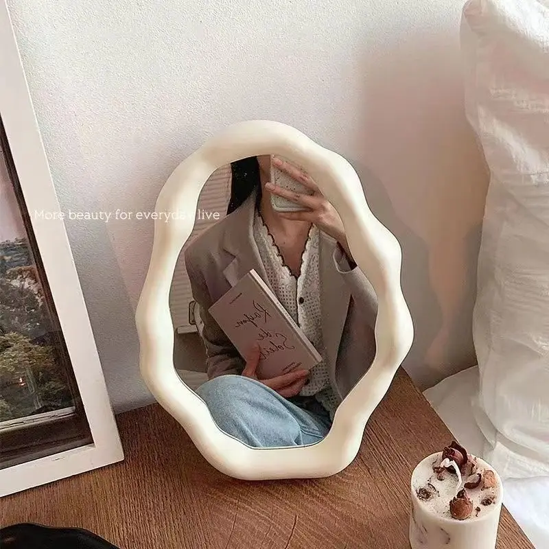 Cloud Shape Makeup Mirror Creative Irregular Mirror with Stand Home Decor Student Dormitory Bedroom Desktop Mirrors Ornaments